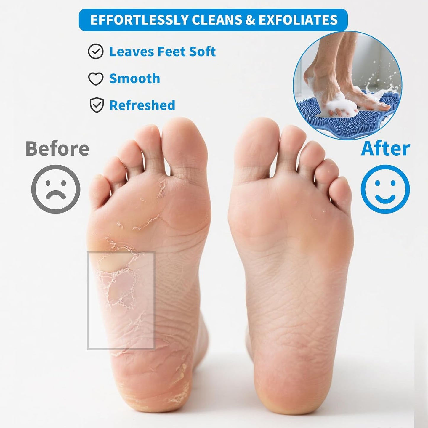 Show Foot Scrubber Mat & Silicone Back Scrubber with Butterfly Form Design,3 Brush Designs for Deep Cleaning Shower Foot Scrubber Mat, Wall Mounted Back Scrubber Silicone Bath(Blue)