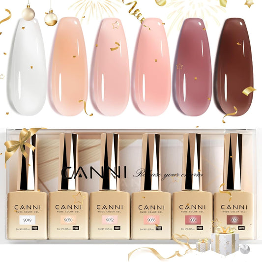 CANNI 9ml Hema-Free Jelly Gel Nail Polish Set- 6Pcs Jelly Nude Pink Neutral Transparent Milky White Colors Kit,Soak Off LED Manicure Kit DIY at Home Salon Gifts for Women Girls