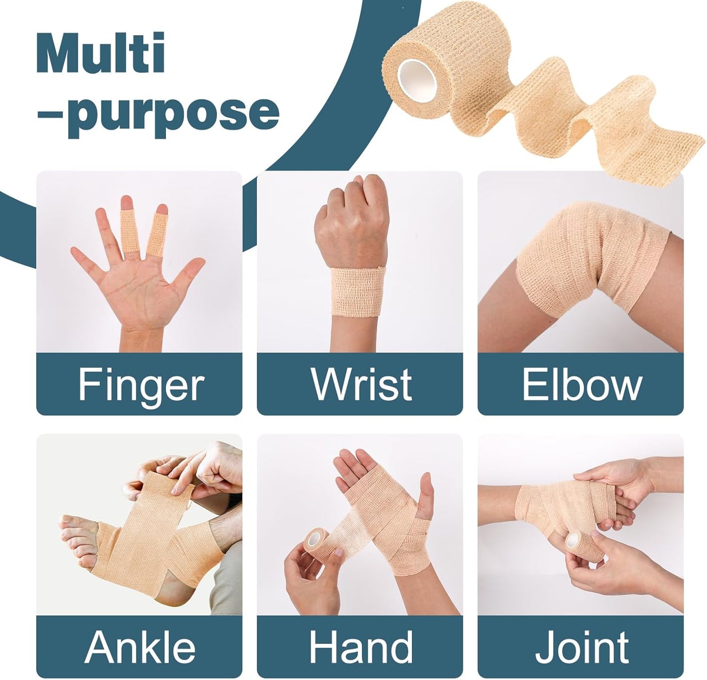 AZEN 40 Pack Self Adhesive Bandage Wrap, 2" X 5 Yards Elastic Cohesive Bandage Wrap, Skin Color Athletic Tape, Vet Wrap, Ankle Tape, Tattoo Grip Tape Wrap