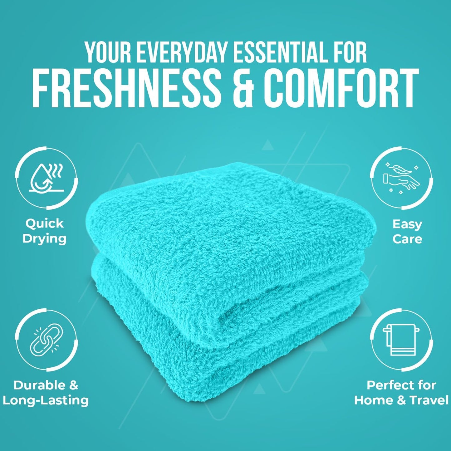 DAN RIVER 100% Cotton Wash Cloths 12 Pack [12x12] Soft & Absorbent face Towel for Showering, Gym, Hotels & Spa Perfect for Everyday Use Fingertip Towels, Turquoise