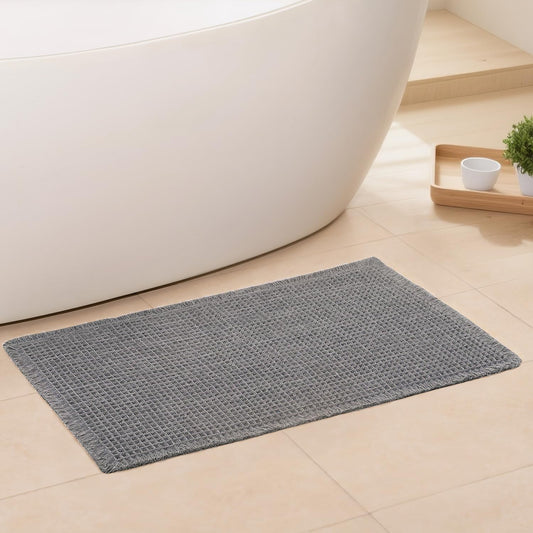 Waffle Bath Mat - Boho Bathroom Rugs Non Slip Washable, Super Absorbent & Quick Dry, Small Bath Mats Farmhouse Bathroom Decor, 18'' x 30'', Dark Grey