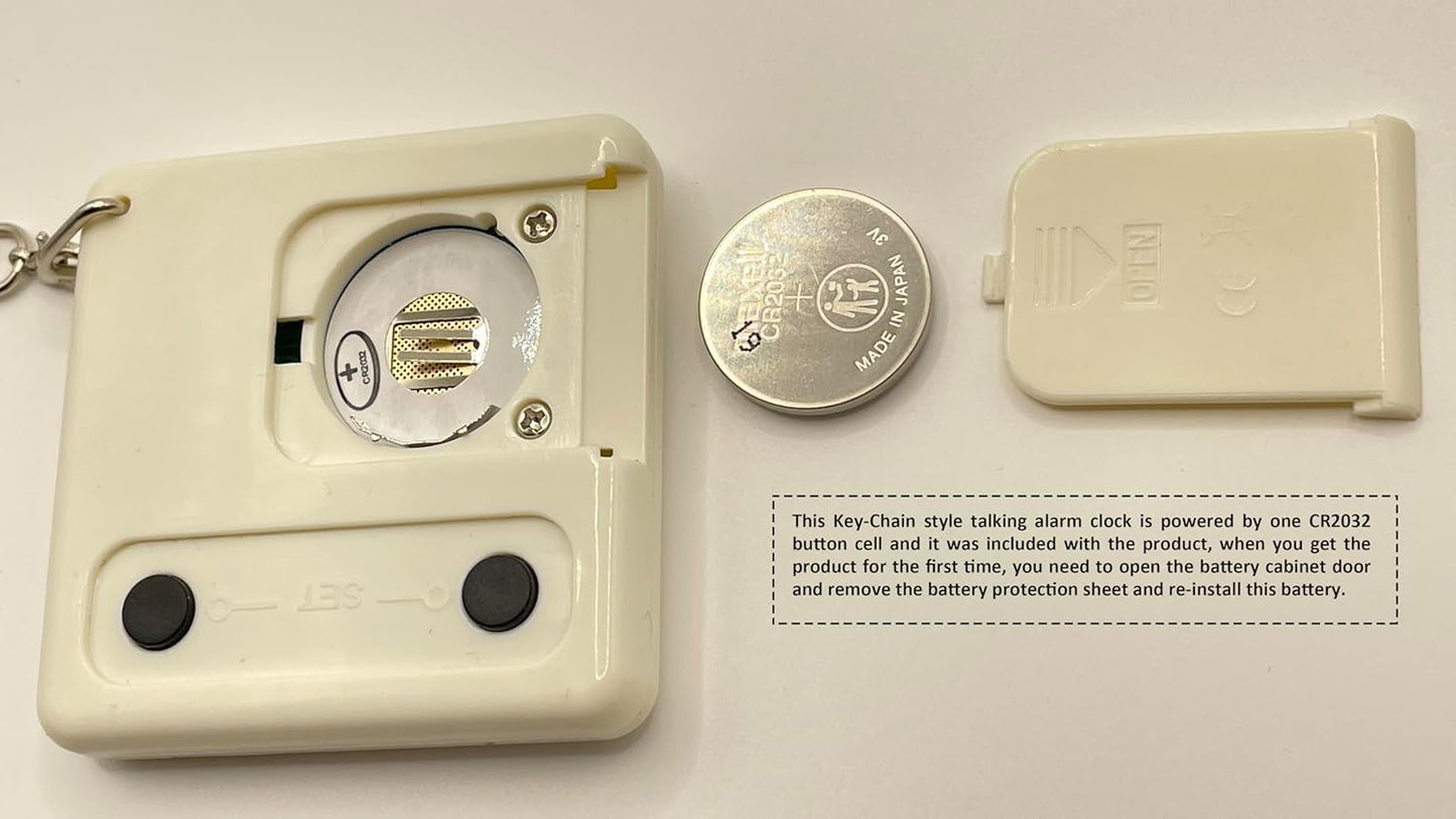 Portable Talking Alarm Clock Keychain, Mini Size with Sleep Mode, for Low Vision and Elderly (Battery-Included)
