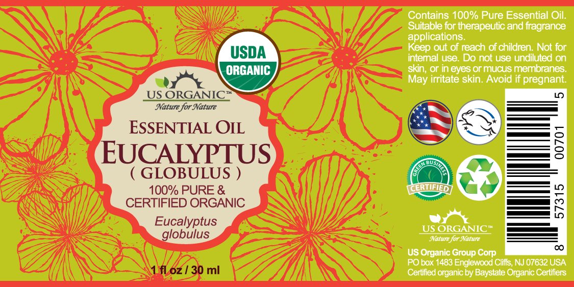 US Organic 100% Pure Eucalyptus Essential Oil (Globulus) - USDA Certified Organic, Steam Distilled - W/Euro droppers (More Size Variations Available) (30 ml / 1 fl oz)