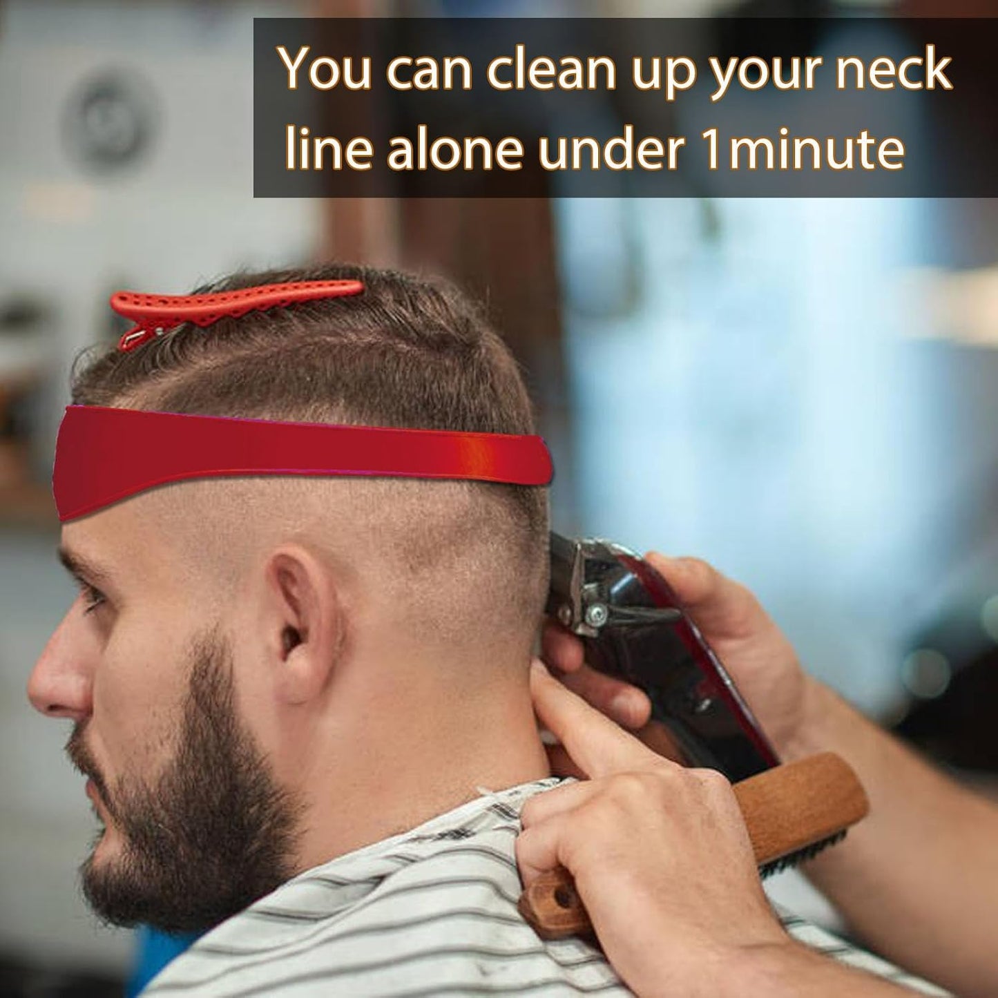 Neckline Shaving Template and Hair Trimming Guide, High-Grade Curved Silicone Headband for DIY Home Hair Trimming and Cutting,Home Haircuts Fade and Taper Guide for Clippers-(Red 1)