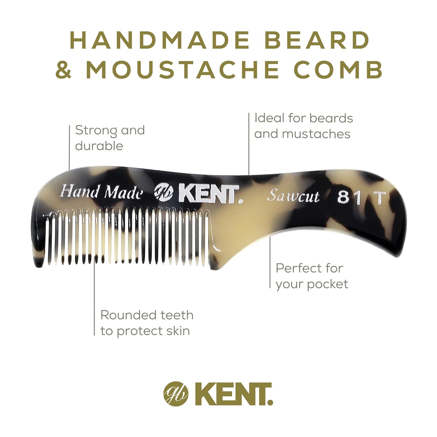 Kent 20T Handmade Fine Tooth Folding Comb with Hand Made Pocket Comb for Beards and Mustache - Beard Growth/Fine Tooth - Beard Straightener for Mens Grooming Kit