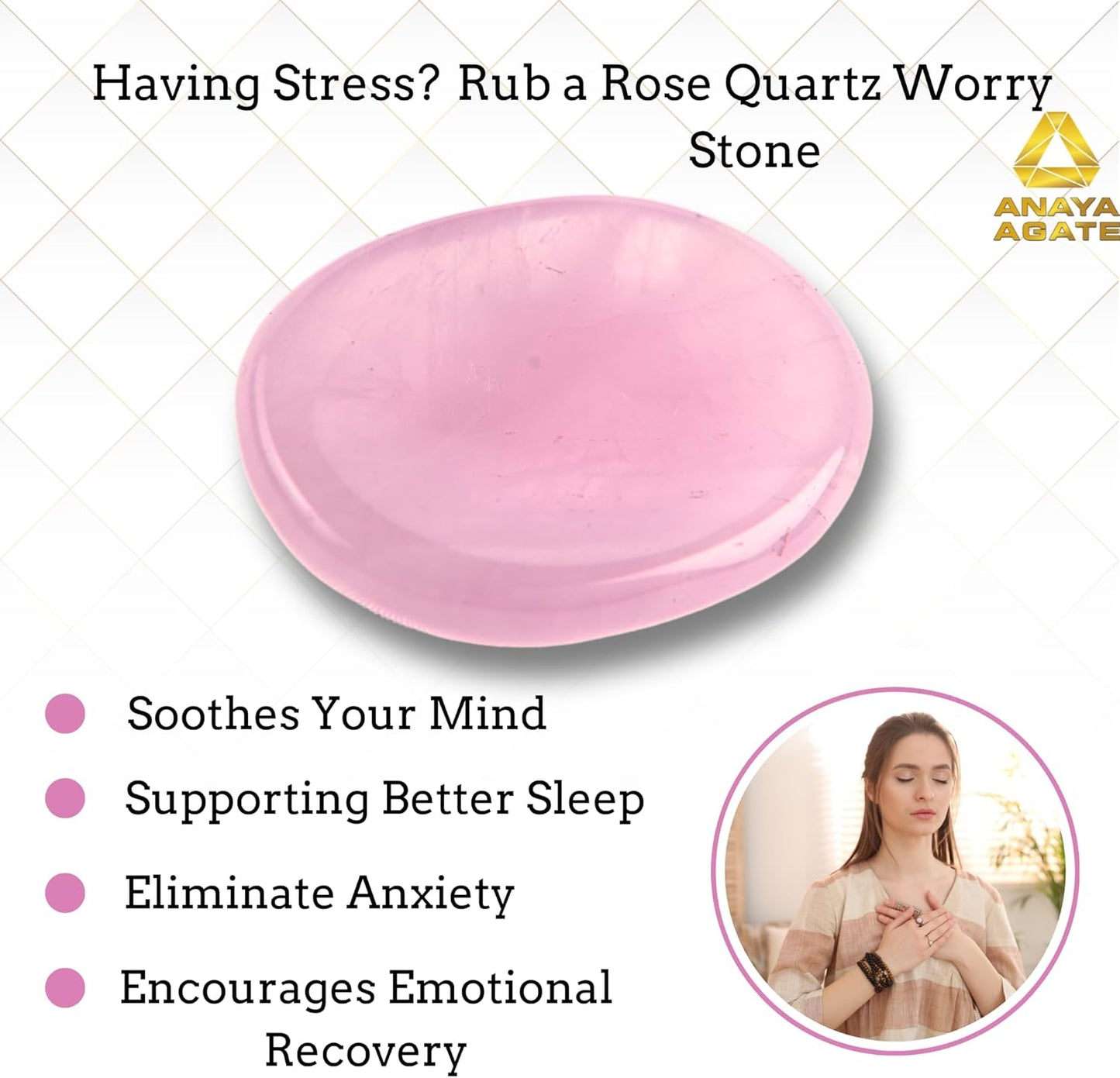 Rose Quartz Worry Stones – Crystal Thumb Worry Stone for Anguish, Stress – Relaxing and Soothing Balance Stones for Meditation, Stress Relief – Healing Stones and Crystals for Men and Women