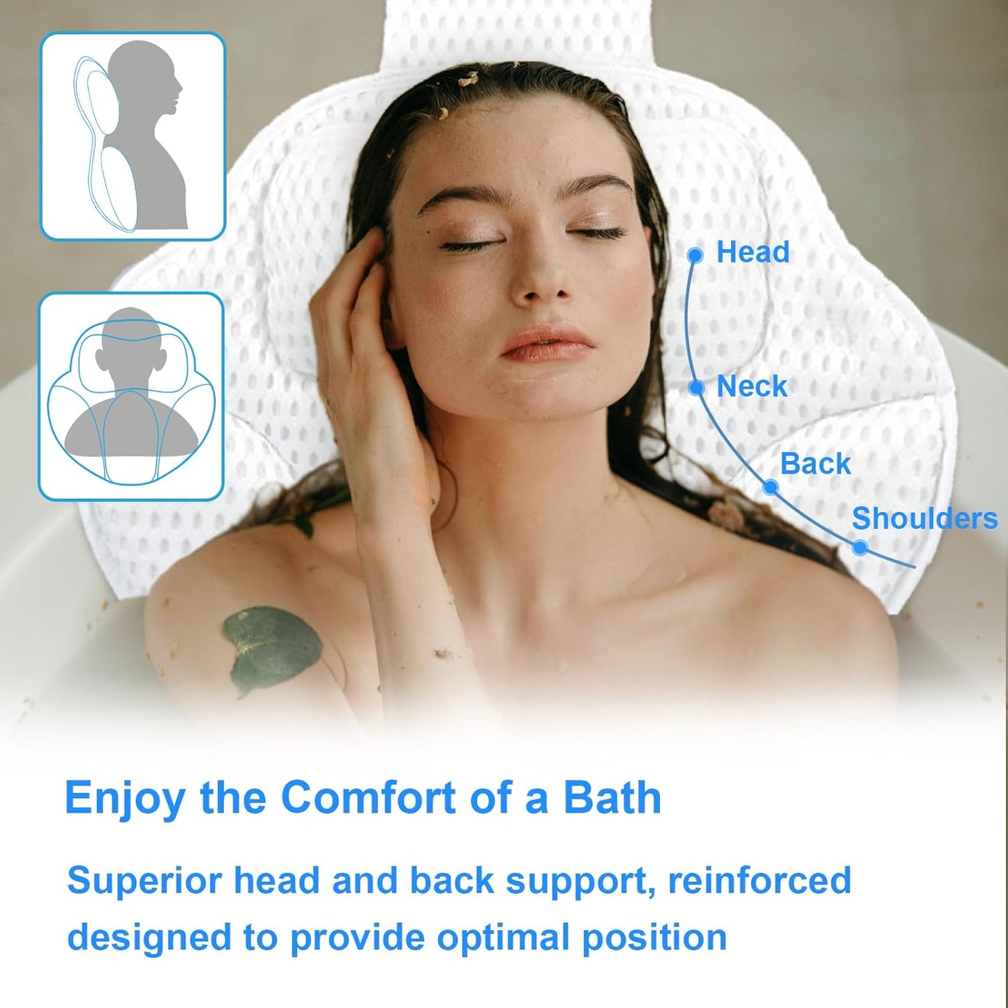 Ultra-Comfort Bathtub Pillow - 2 Sizes, Extra Thick & Soft, Quick-Dry, Anti-Detachment and Anti-Slip Suction Cups, Universal Fit for All Bathtubs, Machine Washable (Standard Store Sizes)