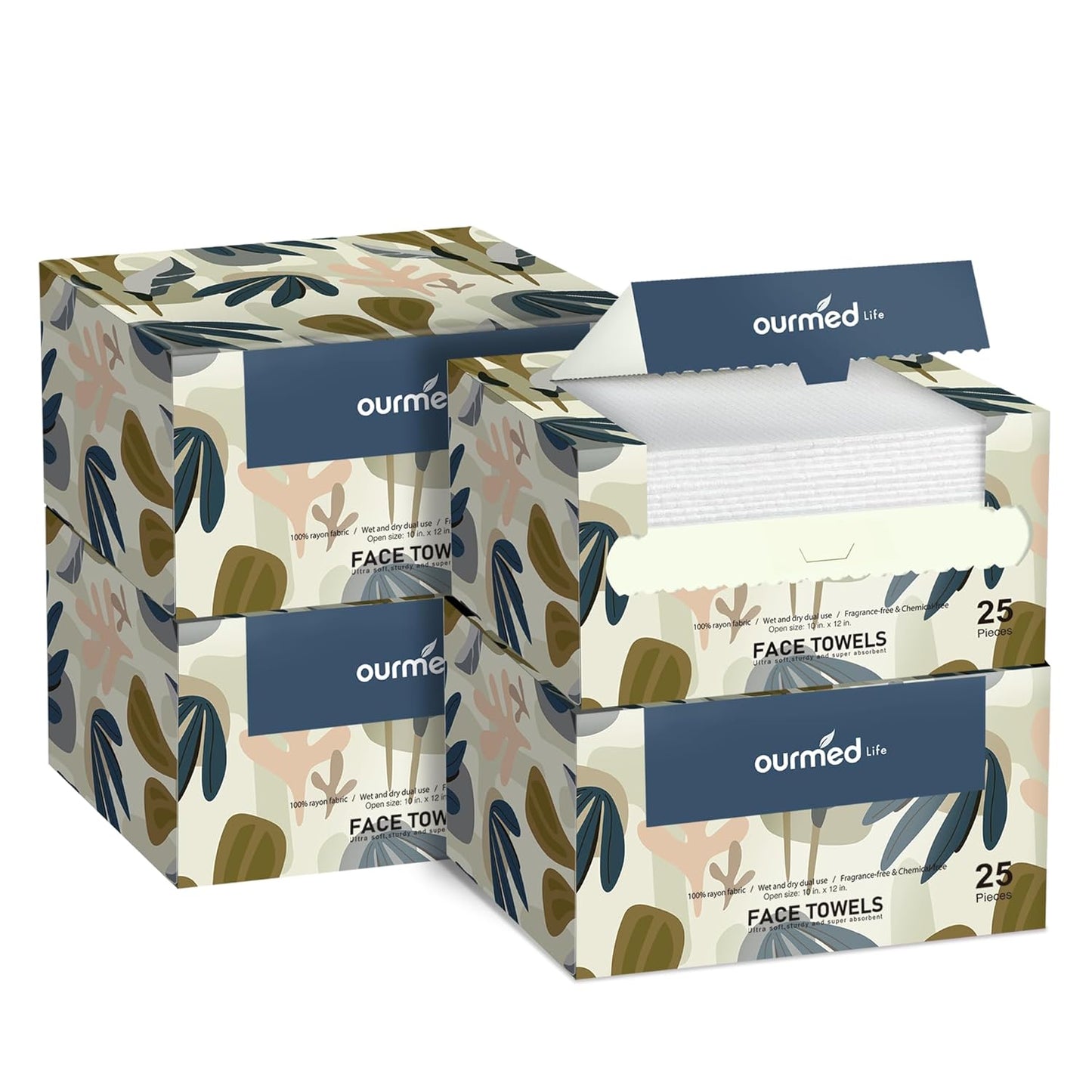 Ourmed Life Face Towels, Disposable Biodegradable Facial Towels for Sensitive Skin, Lint- free Face Wipes for Washing Face, Skincare and Makeup Remover, Dry Wipes, 10"×12" Extra Large, 100 Count