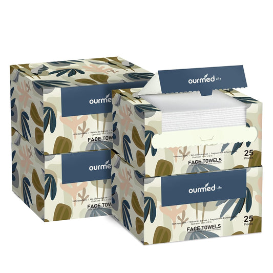 Ourmed Life Face Towels, Disposable Biodegradable Facial Towels for Sensitive Skin, Lint- free Face Wipes for Washing Face, Skincare and Makeup Remover, Dry Wipes, 10"×12" Extra Large, 100 Count