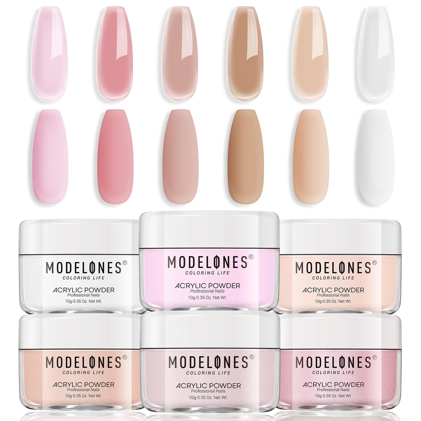Modelones Acrylic Powder, 6 Colors Transparent Jelly Nude Nail Powder Milky White Pink Nude for Nail Art 3D Nail Carving French Nail Extension, Gifts for Women