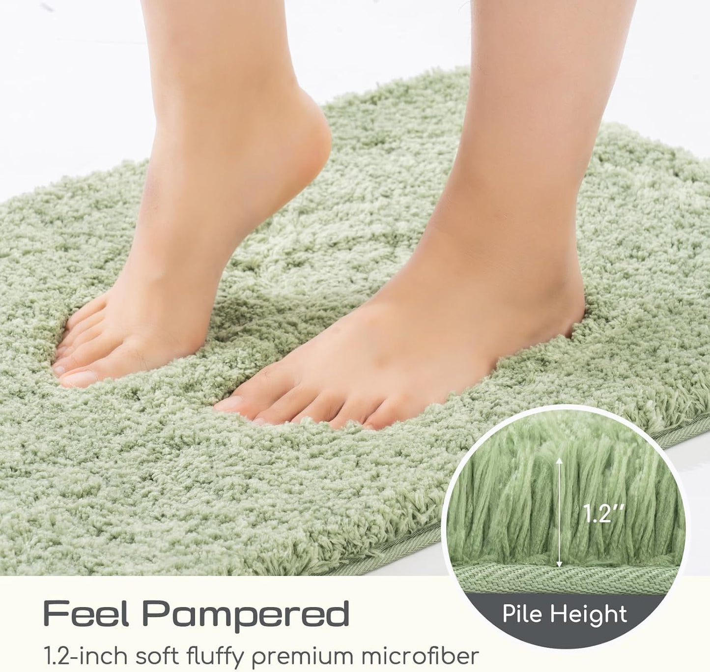 ROSMARUS Shaggy Bath Rugs for Bathroom Non Slip 17" X 24", Water Absorbent Bath Mat, Soft Shower Mat for Floor & Tub, Fluffy Plush Rug Machine Washable, Green