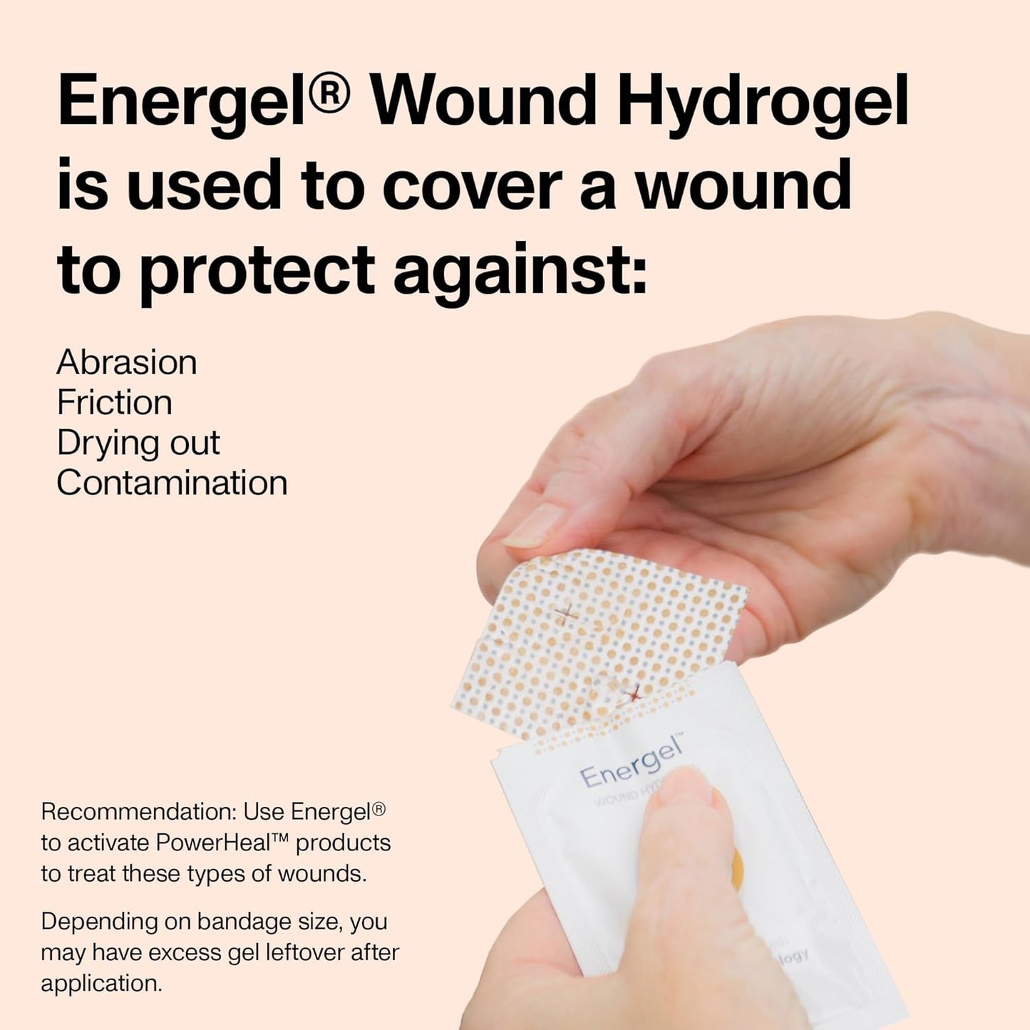 PowerHeal Energel Hydrogel – Wound Gel to Cover Your Wound and Help Maintain & Provide Moisture for Cuts, Abrasions, Blisters, Burns, Scrapes, Surgical Incisions, Ulcers & More – 5-Pack, 0.26 Oz Each
