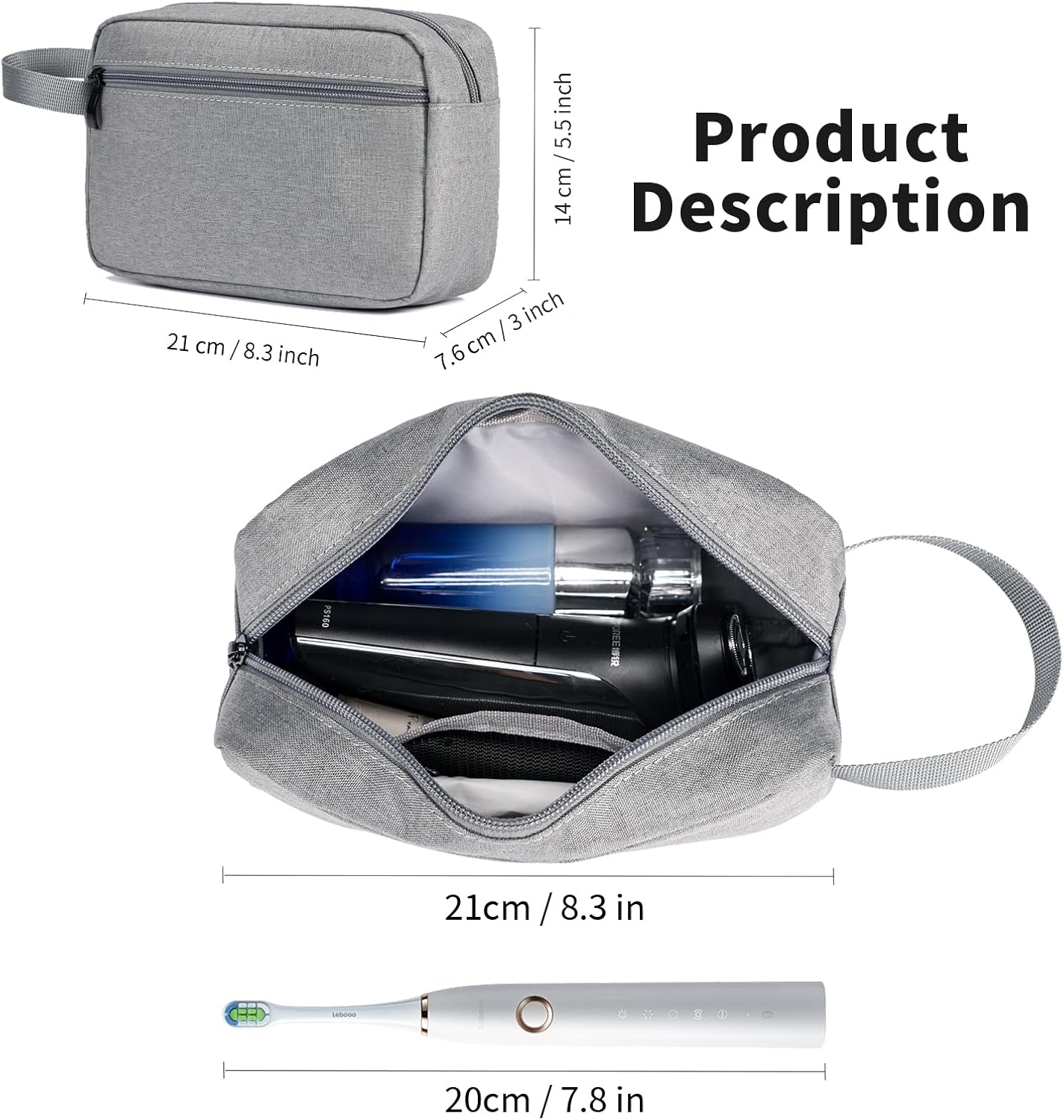 Travel Toiletry Bag, Hanging Water-Resistant Organizer for Men & Women, Ideal for Makeup, Shaving Kit, Gym Essentials & Travel Accessories (Grey)