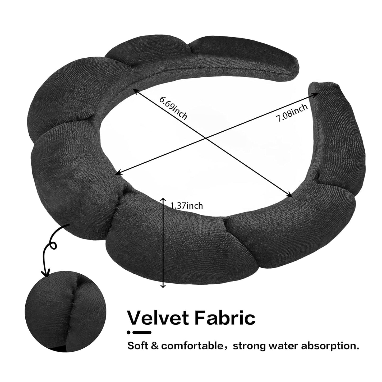 CAVETEE Spa Headband for Washing Face, Sink Care Headband for Women Sponge Bubble Makeup Head band for Women, Soft Velour Hair Accessoriesfor Girls (Black, one size)