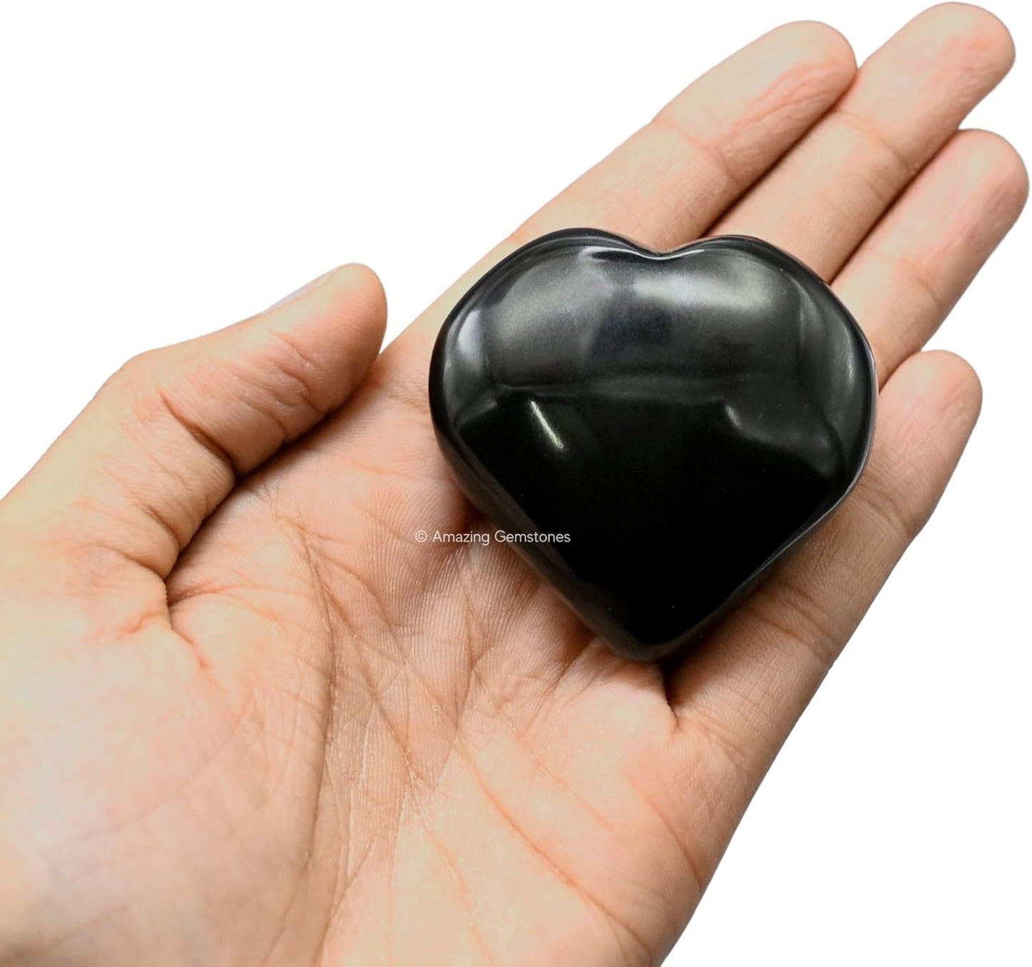 Amazing Gemstone Black Agate Crystal Heart Palm Stone - Pocket Massage Worry Stone for Natural Body Chakra Balancing, Reiki Healing and Crystal Grid