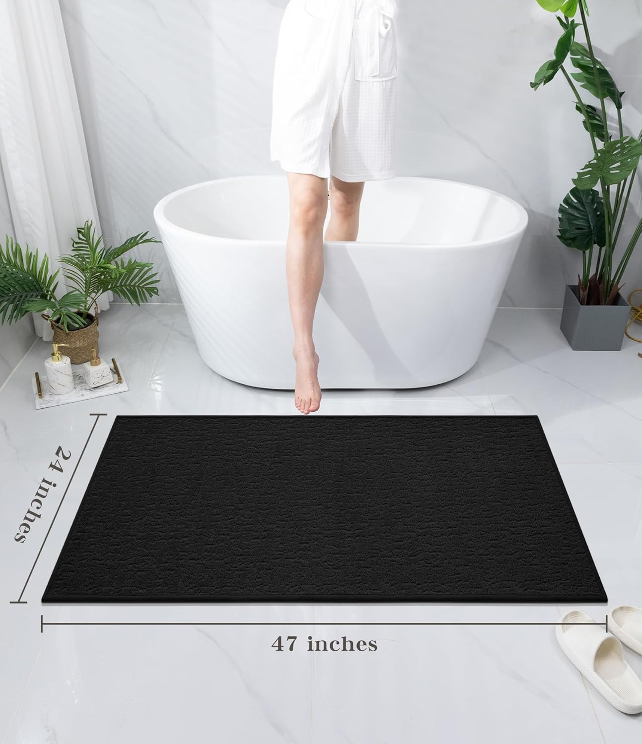 chakme Bathroom Rugs Mat 47x24, Ultra Thin Non Slip Bath Mat Quick Dry Absorbent Bath Mat for Bathroom Floor, (Black, 47"x24")