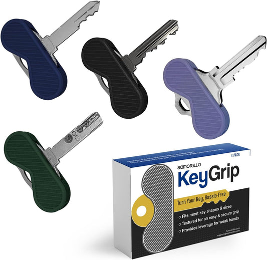[4 Pack] KeyGrip Disability Aid Key Turners - Added Strength & Leverage For Seniors & Elderly - Perfect For Parkinson's, Arthritis, MS, Tremors & ALS - Textured For Grip - Bright Colors For Low Vision