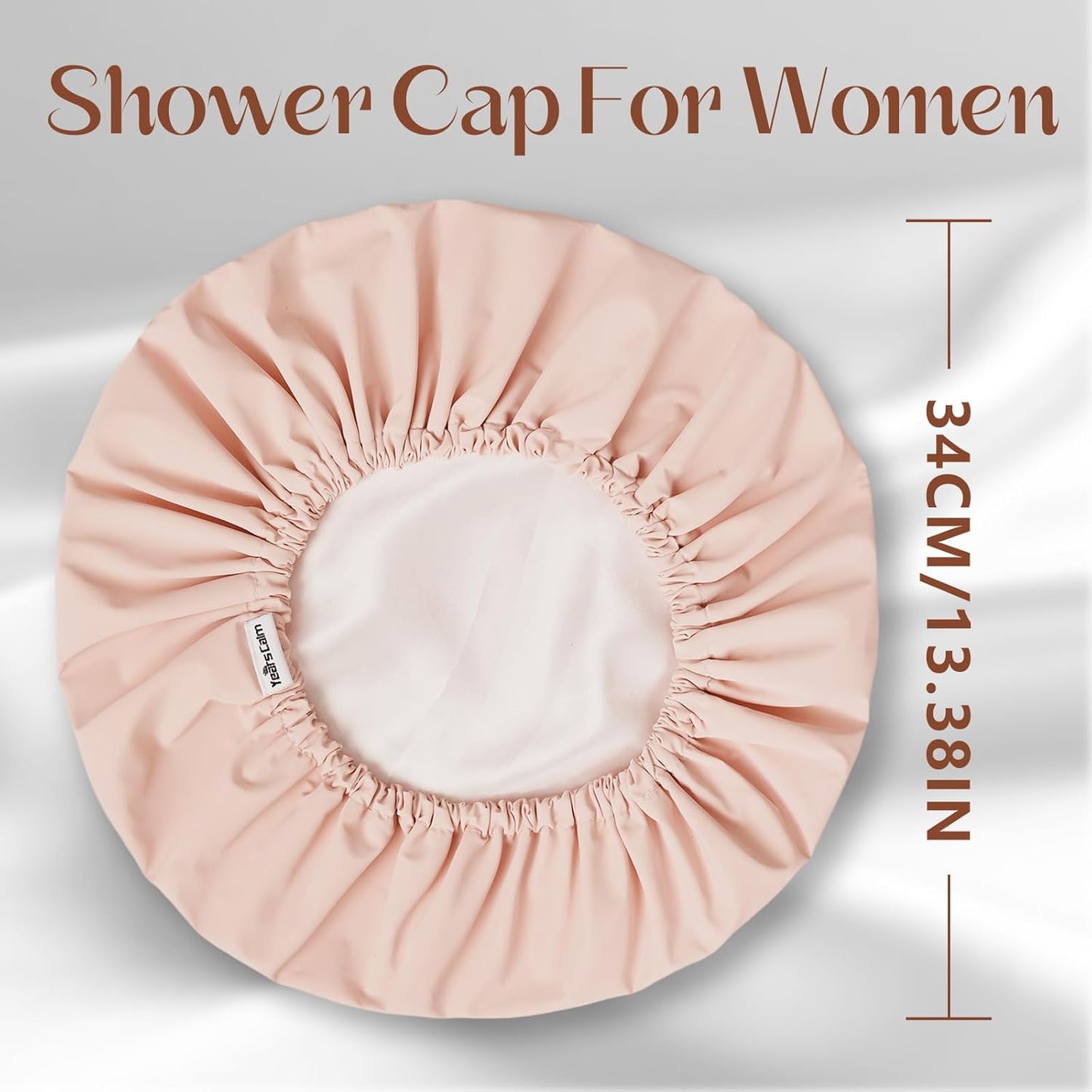 Years calm Shower Cap Reusable Waterproof, Double-Layer Hair Cap, with Elastic Band, Ideal for Shower, Spa, Travel & Cleaning (Light pink, One Size)