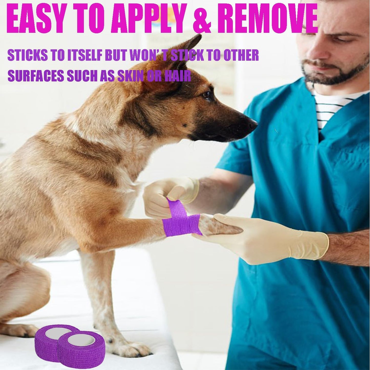 Hysiwen 6 Pack 1" x 5 Yards Self Adhesive Bandage Breathable Cohesive Wrap Self Adherent Vet Tape Self Stick Bandage Wrap for Sports, Athletic, Wrist, Ankle(Purple)