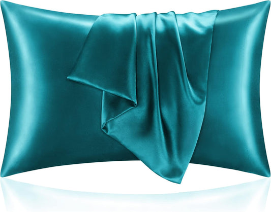 BEDELITE Satin Pillowcase for Hair and Skin, Super Soft and Cooling Similar to Silk Pillow Cases 2 Pack with Envelope Closure, Gift for Women Men(20"x30" Queen Size, Teal)