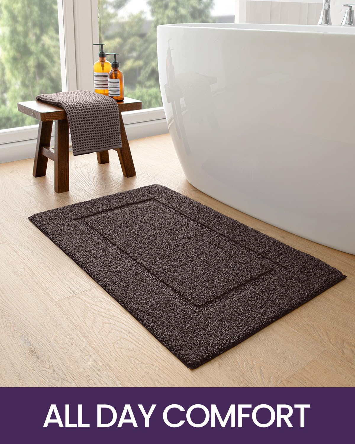 DEXI Bathroom Rugs 32x20, Washable Non Slip Bath Mat for Shower Floor, Absorbent Quick Dry Bathmat with Rubber Backing, Ultra Soft Plush Carpet for Tub, Brown