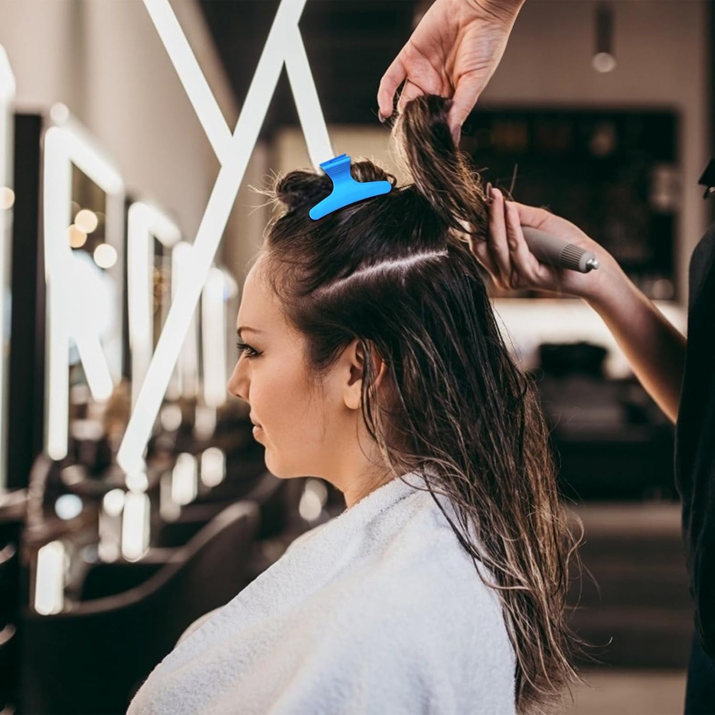 Ondder Blue Hot Pink Butterfly Hair Claw Clips for Styling, Sectioning, Makeup, Pro Hair Clamp Clips for Women, Girls