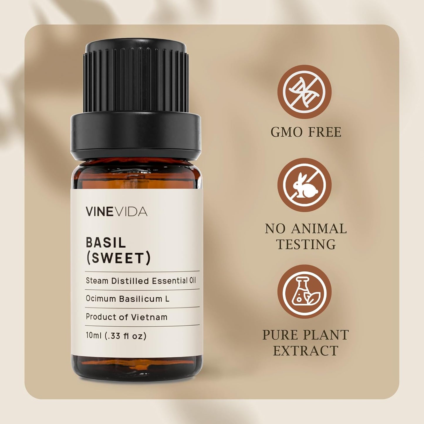 VINEVIDA Sweet Basil Essential Oil 10 mL - Undiluted Candle Oil Scent for DIY Candlemaking and Soap Making - Safe for Skin