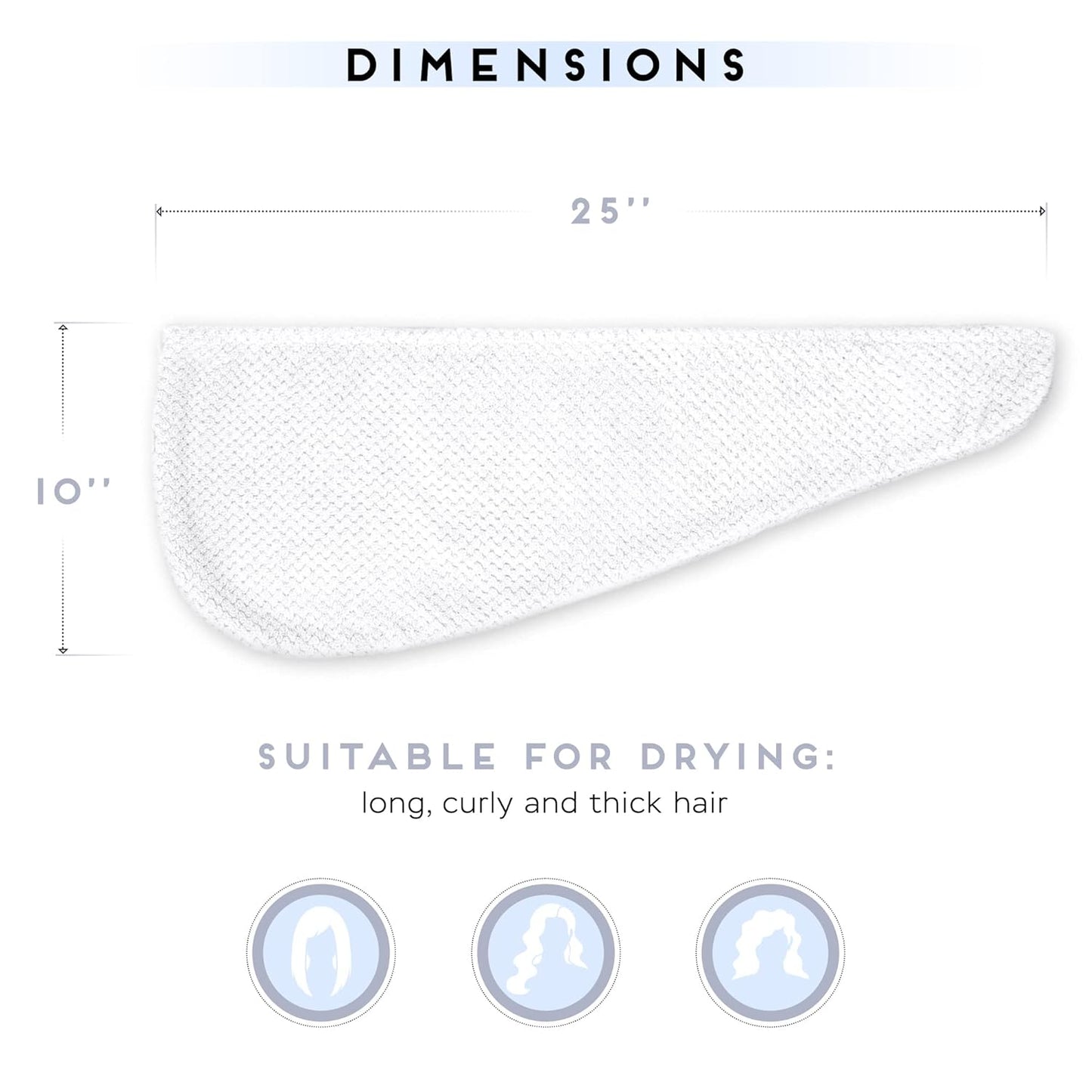 2 Pack Microfiber Hair Towel Wrap for Women, Anti Frizz Quick Drying Hair Turban for All Hair Style, Absorbent and Lightweight (Bright White)