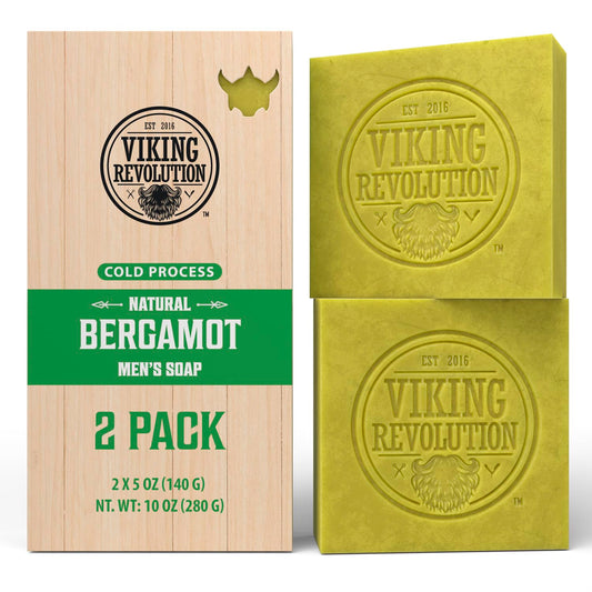 Viking Revolution Bergamot Natural Soap for Men - Mens Soap Bar with Essential Oils Cold Pressed Bar Soap for Men - Nourishing Mens Bar Soap with Coconut Oil, Shea Oil, Almond Oil (2 Pack)
