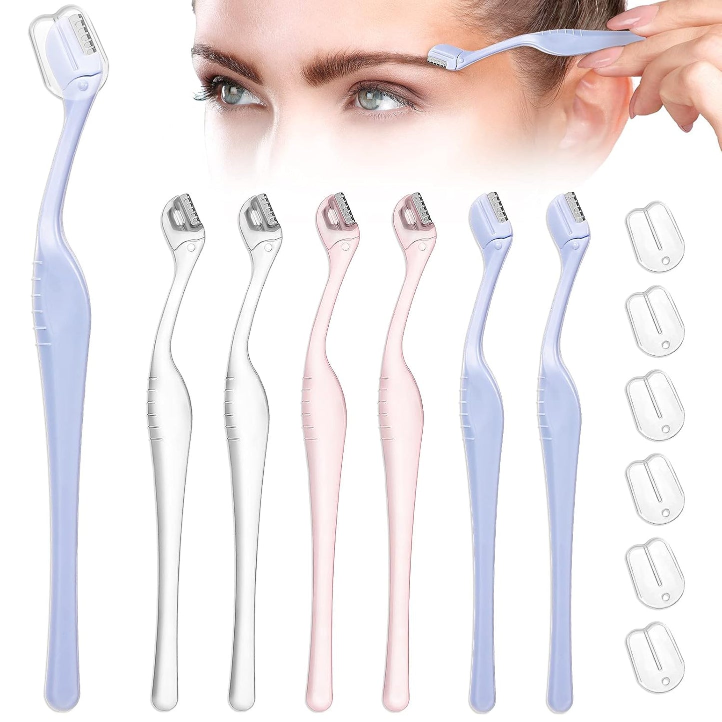 6Pcs Eyebrow Razor Mini Eyebrow Razor Trimmer Female Face Shaver Lip Hair Remover with Precision Cover Small Shaver for Women Makeup Face Care Tools(Clear, Clear Purple, Light Blue)