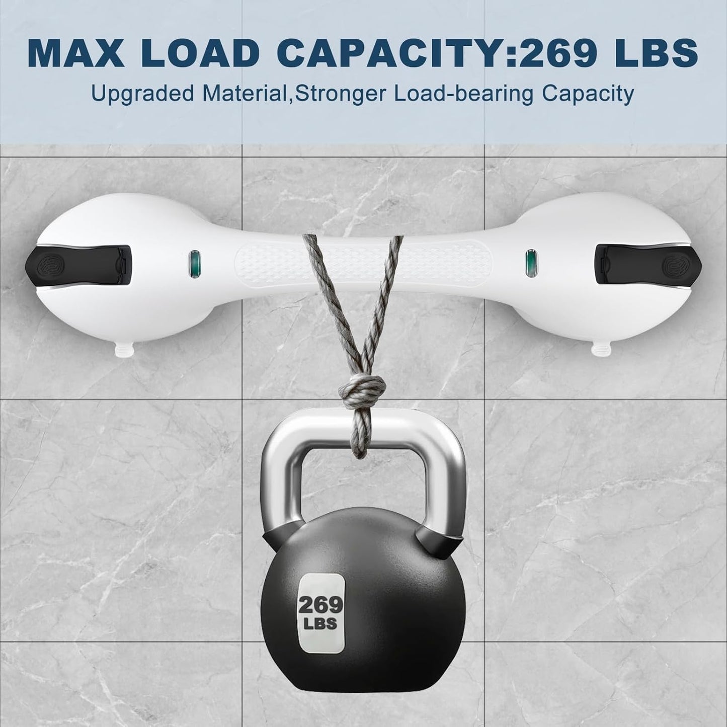 Shower Grab Bar 2 PCS Suction Grab Bars for Bathtubs and Showers, Shower Handle Removable Shower Handrails for Kids, Bathroom Safety Grip Waterproof(White)