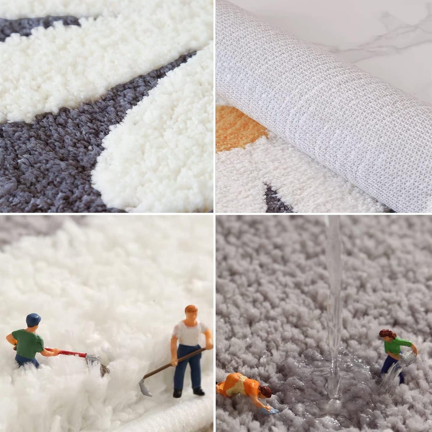 Bathroom Rugs Mat, White Flower Bath Rugs Fluffy Soft Superfine Fiber Non Slip Plush Machine Wash Bath Mat (16"×24", Gray)
