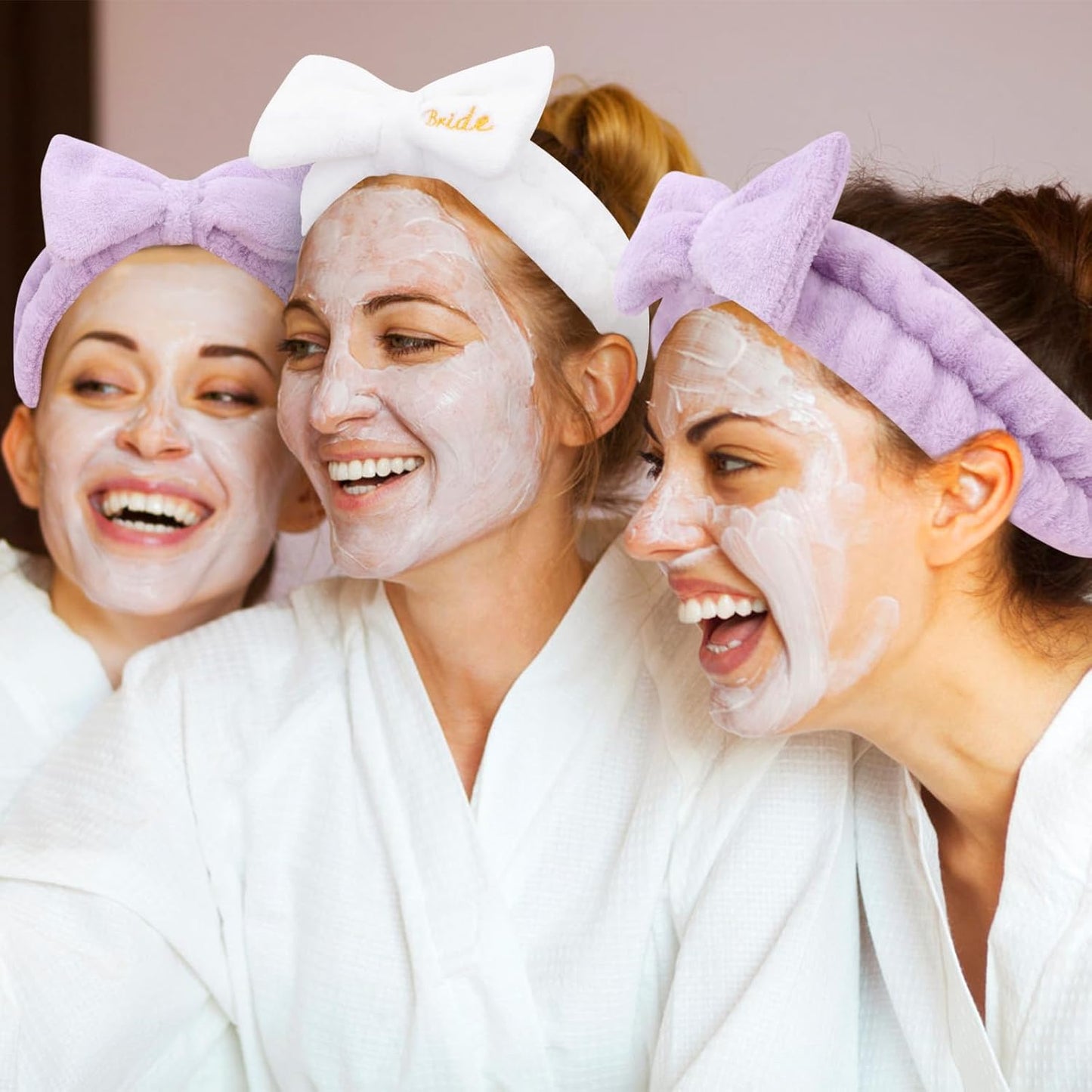 CIEHER 8 Pack White & Purple Spa Headband for Bachelorette Party Favors, Bride Bridesmaid, Bachelorette Gifts for Bride Skincare Makeup Headbands Face Wash Headbands