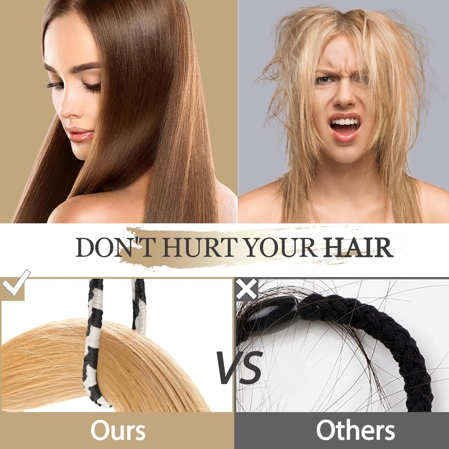 16Pcs Hair Ties For Thick Hair, Strong Stretchy Hair Bands For Women Girls, No Slip Braided Hair Ties No Damage, Ponytail Holders-Exceptionally Secure with Gentle Hold (Set 7)