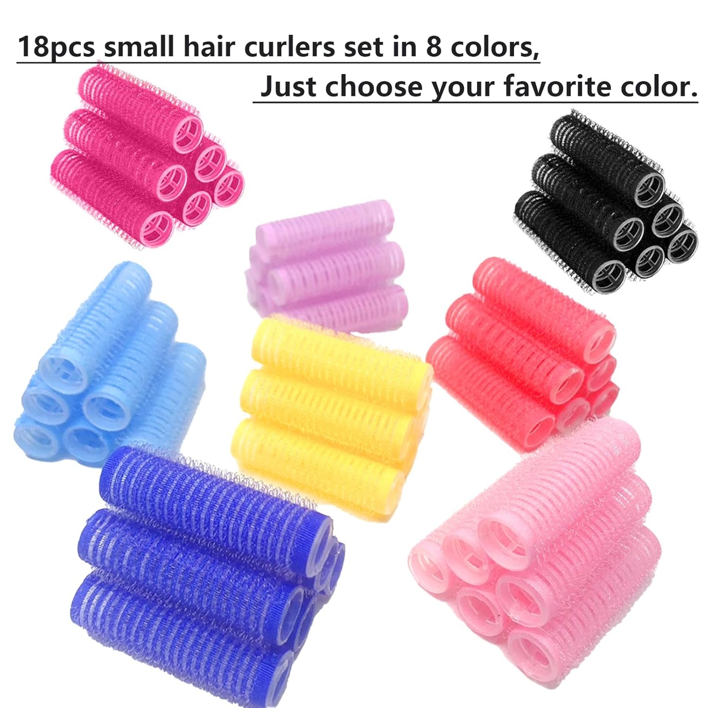 18PCS Self Grip Small Hair Curlers Heatless Roller Hair Curlers Pro Salon Hairdressing Curler DIY Curly Hairstyle Hair Rollers Tools Rat Tail Comb for Women Medium Short Hair(Rose red)