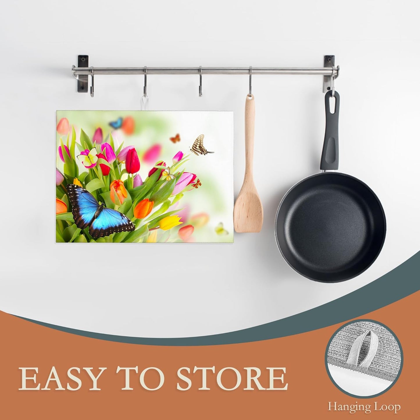 Tulips Flowers Dish Drying Mat for Kitchen Counter Decor,Beautiful Butterfly Dish Drying Rack Pad Absorbent Reversible Microfiber for Coffee Tableware Sink Countertop 18x24 Inch