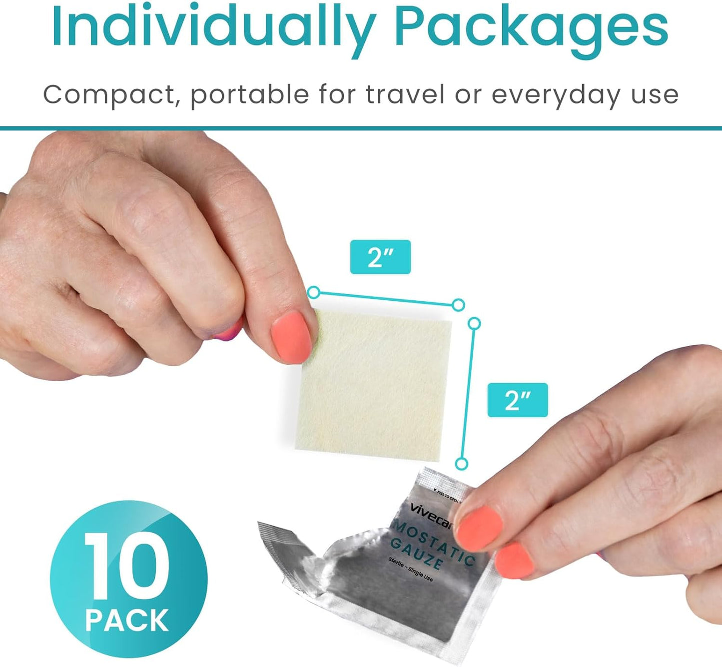 ViveCare Hemostatic Gauze (2"x2") - Quick Clot Dressing to Stop Bleeding - Wound Clotting Bandage Pads for First Aid Kit - Healing for Cuts, Abrasions, Lacerations - Product Made with Chitosan