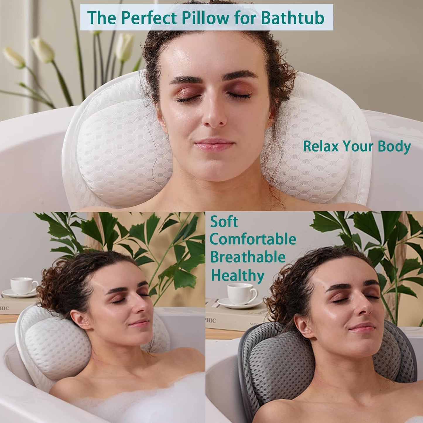 Bath Pillow Bathtub Pillow for Neck Back Support 4D Bath Tub Pillow with 6 Strong Suction Perfect Bath Gift for Women