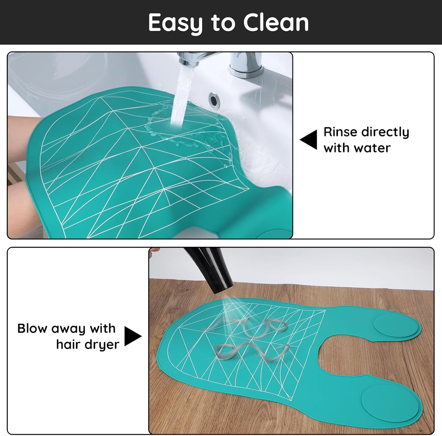 Segbeauty Hair Cutting Guide Mat Cyan, Longer Silicone Waterproof Hiarcut Mats for Barber Shop Salon, Professional Salon Hair Cutting Mat with Guidelines Weighted Neck Wrap for Hairstylist