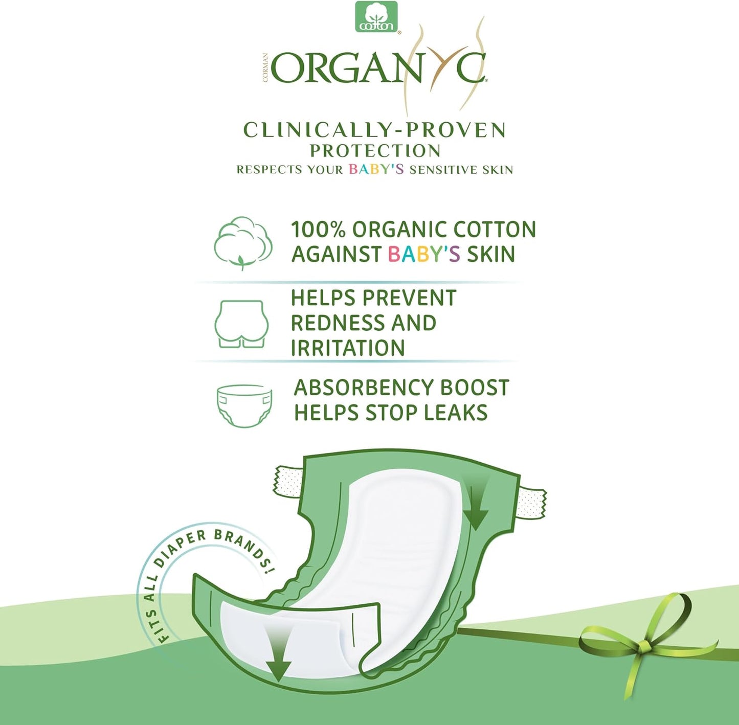 Organyc 100% Certified Organic Cotton Baby Diaper Liner for Sensitive Skin, Fits All Brands and Sizes Diapers Except New Born, 20 Count