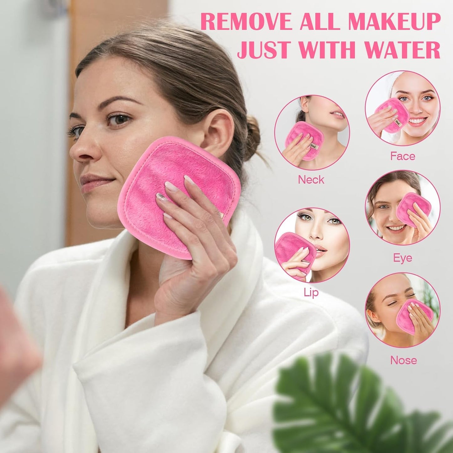Orighty Makeup Remover Cloths 7-Day Set, Premium & Reusable Makeup Remover Pads, Erase Make-up With Just Water, Make-up Set For Eyes, Lips, Foundation and more, Ideal Choice For Women (Pink)
