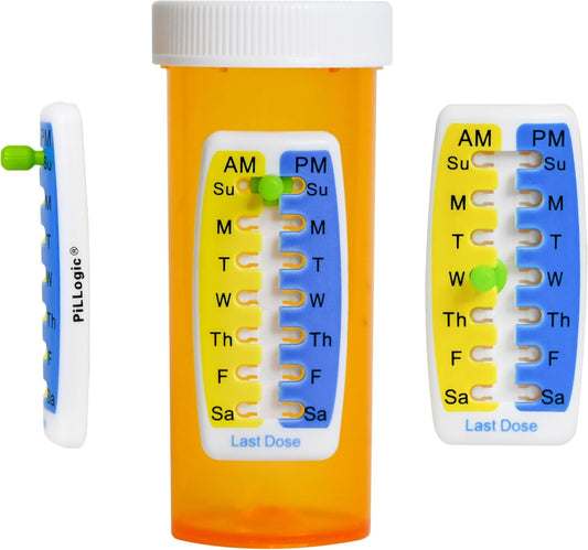Pill Reminder Medication Tracker 2PK Single Strip can Track Morning and Evening doses. Use on Prescription vials, Pill Bottles, Vitamins, pet Medicine Flat or Curved Surfaces