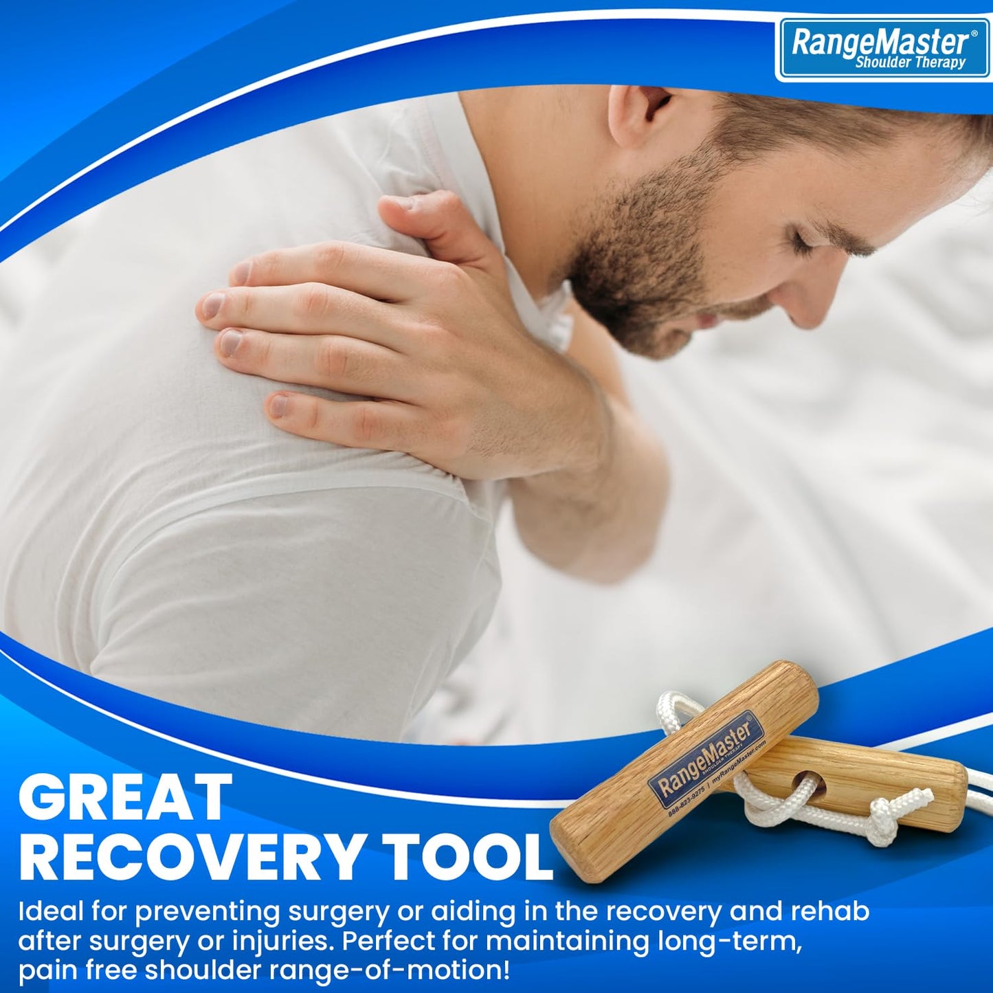 RangeMaster Econo Ranger Shoulder Pulley │ Physical Therapy Exercises │ Aids in Recovery and Rehabilitation │ Increases Mobility │ Wooden Handles for Comfort │ Metal Bracket Door Attachment