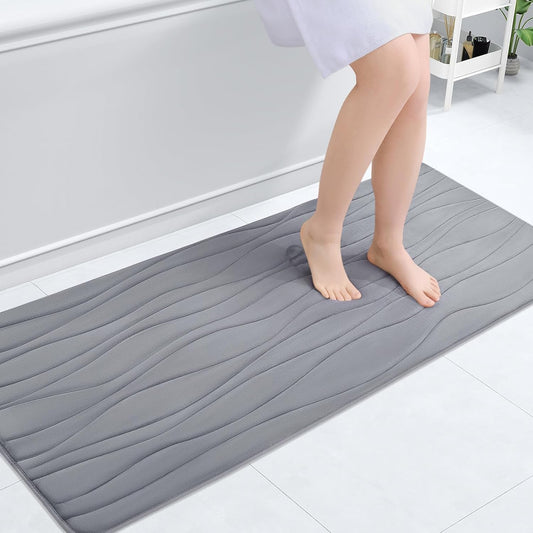 Buganda Memory Foam Bathroom Rug Mat 47x20, Extra Soft and Absorbent Bath Mats, Non-Slip and Machine Washable Bath Rugs for Bathroom Floor,Tub and Shower, Medium Grey