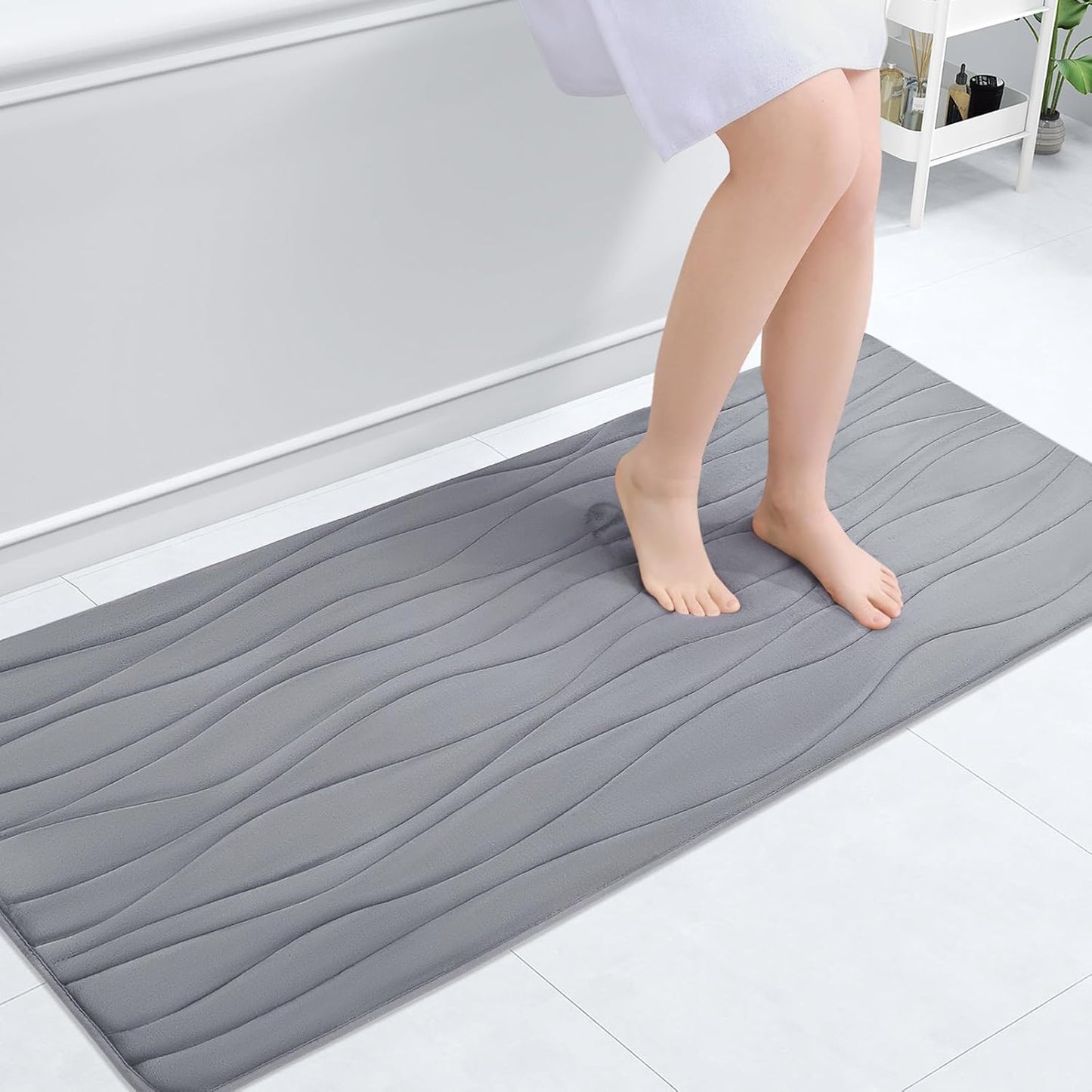 Buganda Memory Foam Bathroom Rug Mat 59x20, Extra Soft and Absorbent Bath Mats, Non-Slip and Machine Washable Bath Rugs for Bathroom Floor,Tub and Shower, Medium Grey