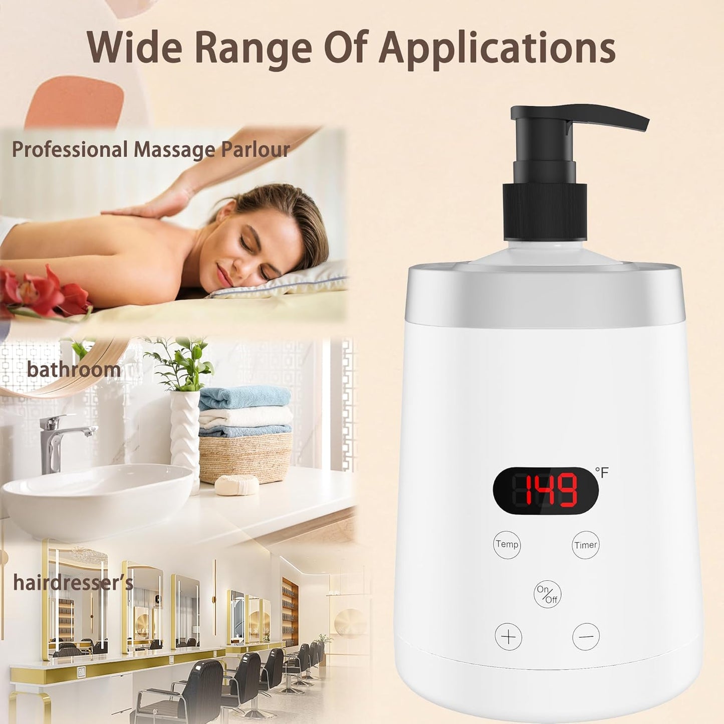 Massage Lotion Warmer Professional Electric Lotion Digital Heater for SPA, Compact Oil Warmer Heated Bottle for Beauty Salon Home,Automatic Thermostat Cream Heater wiht Two Oil Dispenser Bottle Funnel