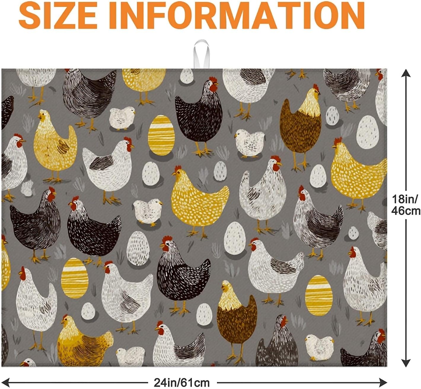 Dish Drying Mat For Kitchen Counter, Hens Roosters Chicken Microfiber Absorbent Dish Drainer Rack Pad Reusable Large 18x24in Drying Mat