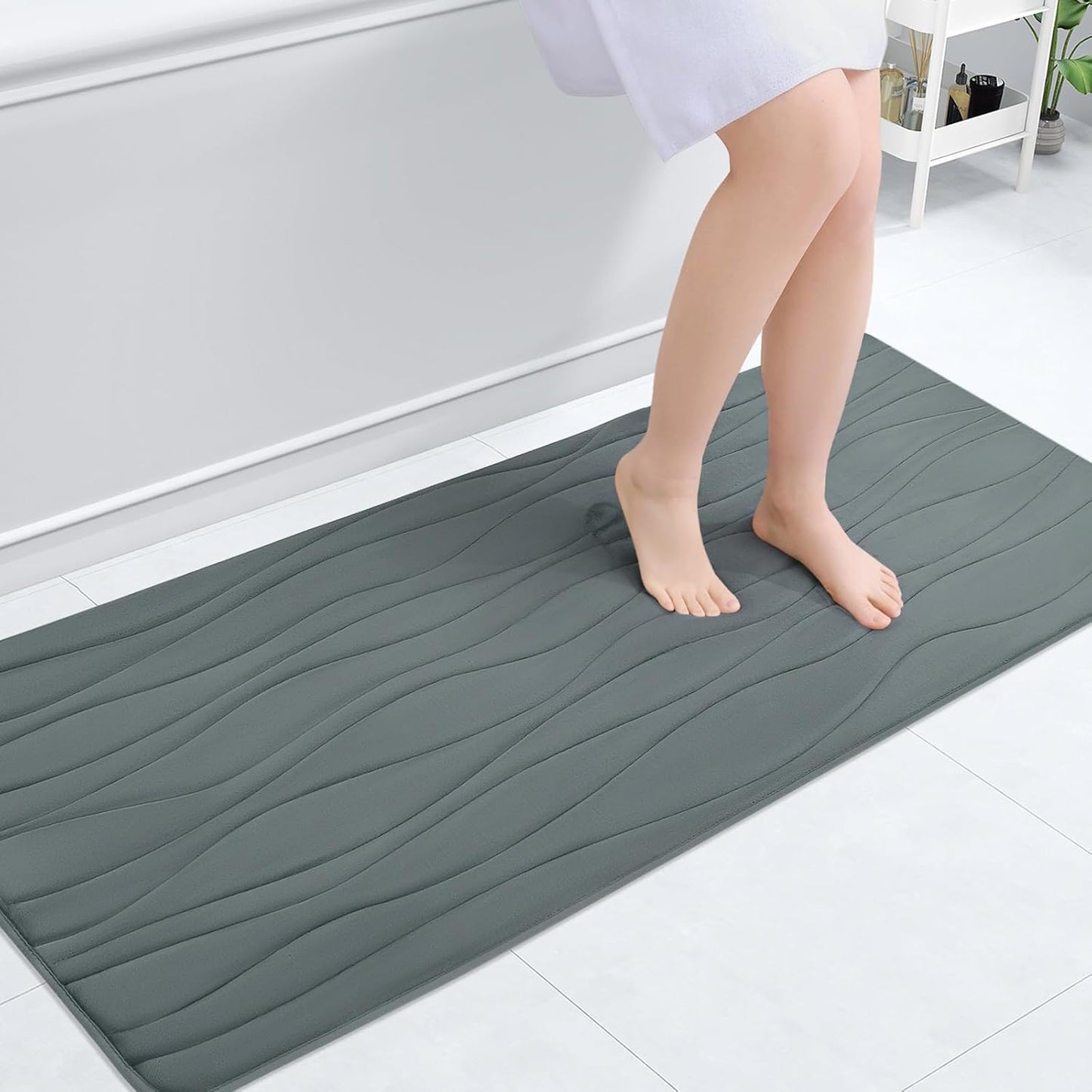 Buganda Memory Foam Bathroom Rug Mat 47x20, Extra Soft and Absorbent Bath Mats, Non-Slip and Machine Washable Bath Rugs for Bathroom Floor,Tub and Shower, Grey