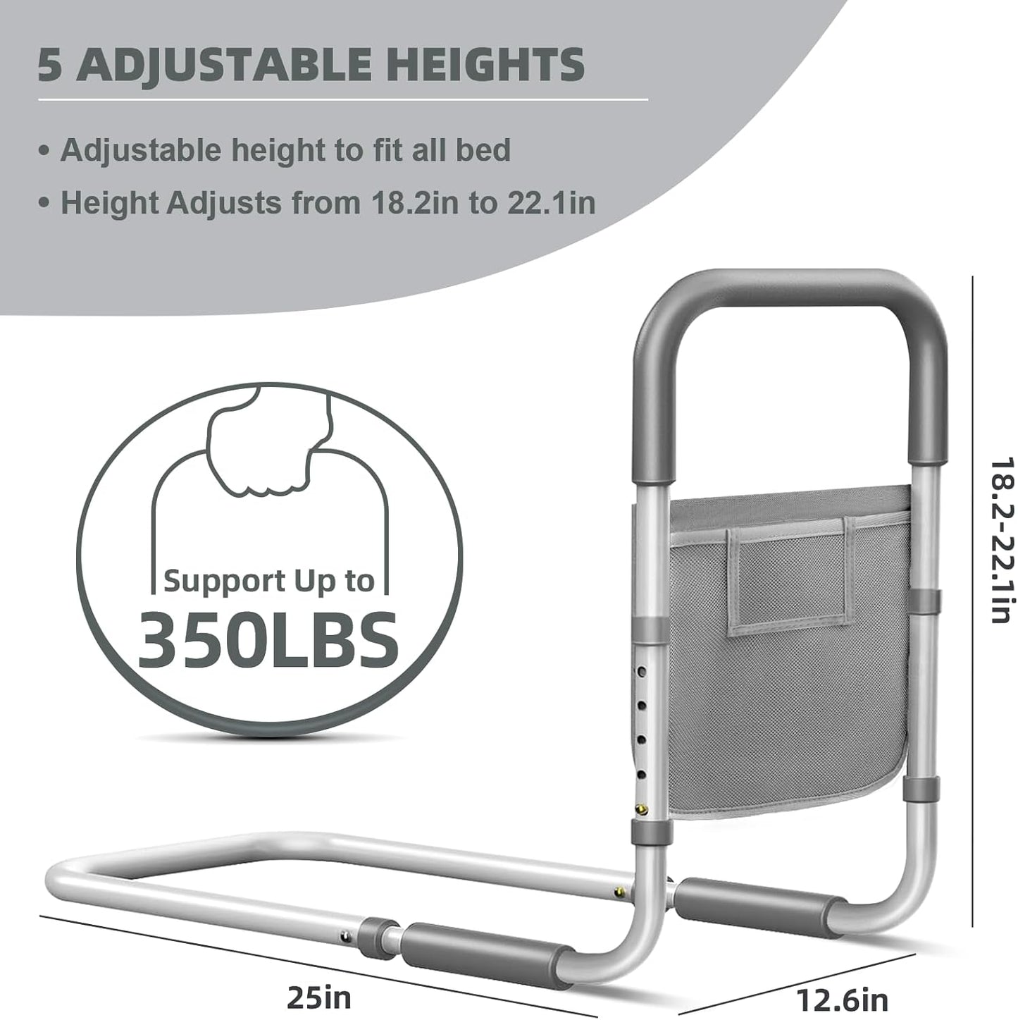 Bed Rails for Elderly Adults Safety: Adjustable Bed Assist Rails for Seniors & Patients with Storage Bag - Bedside Rail Handle Support Bar Bed Guard Rails - Fits King Queen Full Twin Medium