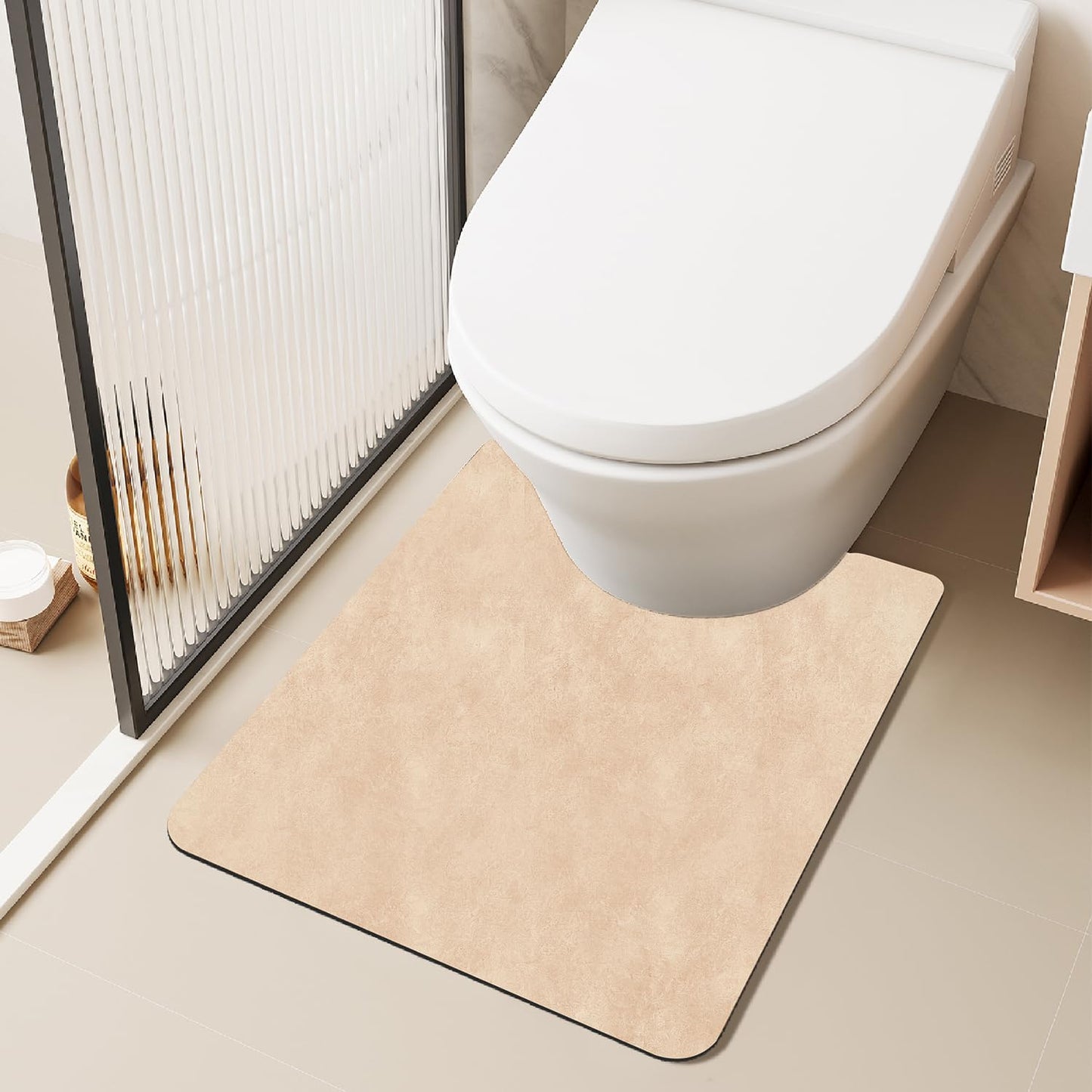 Toilet Rug, Thin Toilet Rugs U Shaped Washable Non Slip Absorbent Quick Dry Low Pile Toilet Mat, 20"x24" U Shape Beige